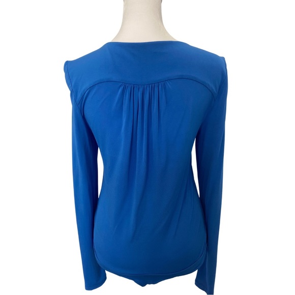 Bebe Blue long-sleeve Bodysuit with gathered neck detail Size Medium - Picture 3 of 11